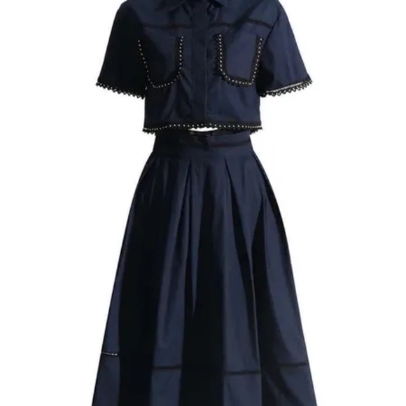 Elegant Navy Blue Women's Skirt and Top - Picture 2 of 7